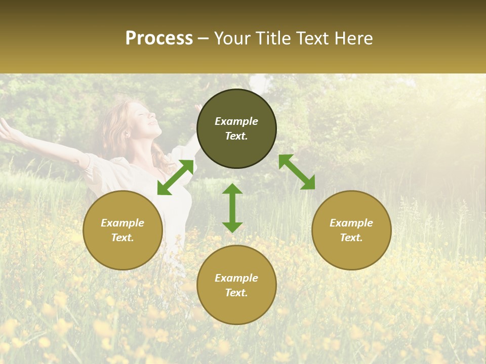 A Woman Standing In A Field With Her Arms Outstretched PowerPoint Template