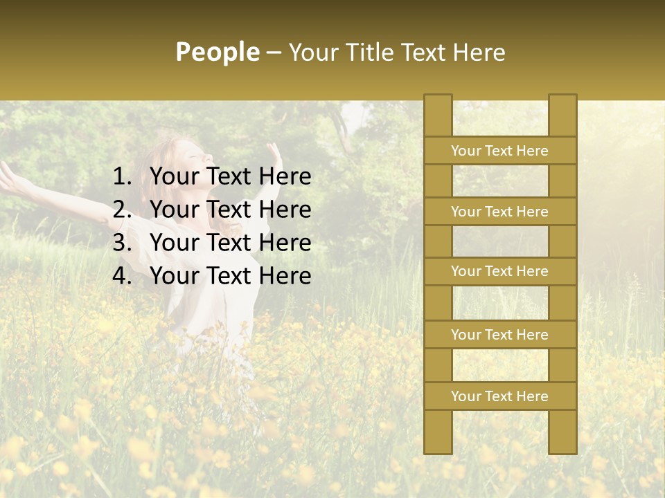 A Woman Standing In A Field With Her Arms Outstretched PowerPoint Template