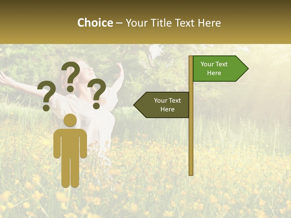 A Woman Standing In A Field With Her Arms Outstretched PowerPoint Template