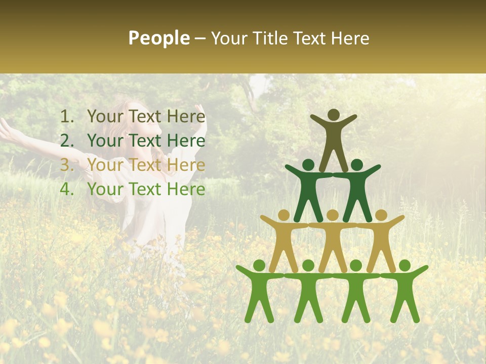 A Woman Standing In A Field With Her Arms Outstretched PowerPoint Template