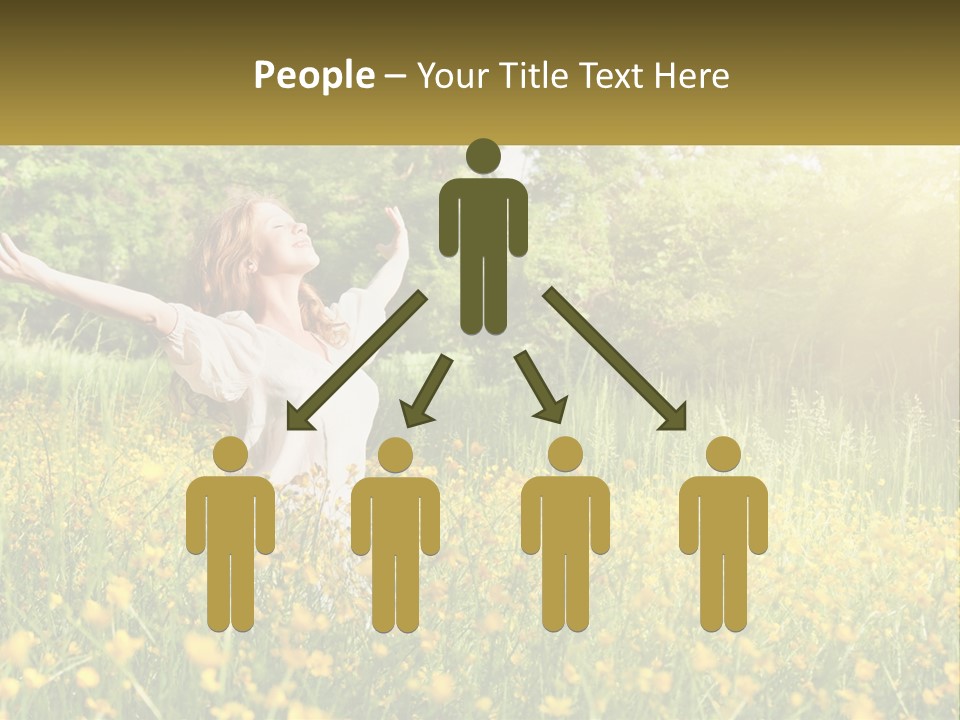 A Woman Standing In A Field With Her Arms Outstretched PowerPoint Template
