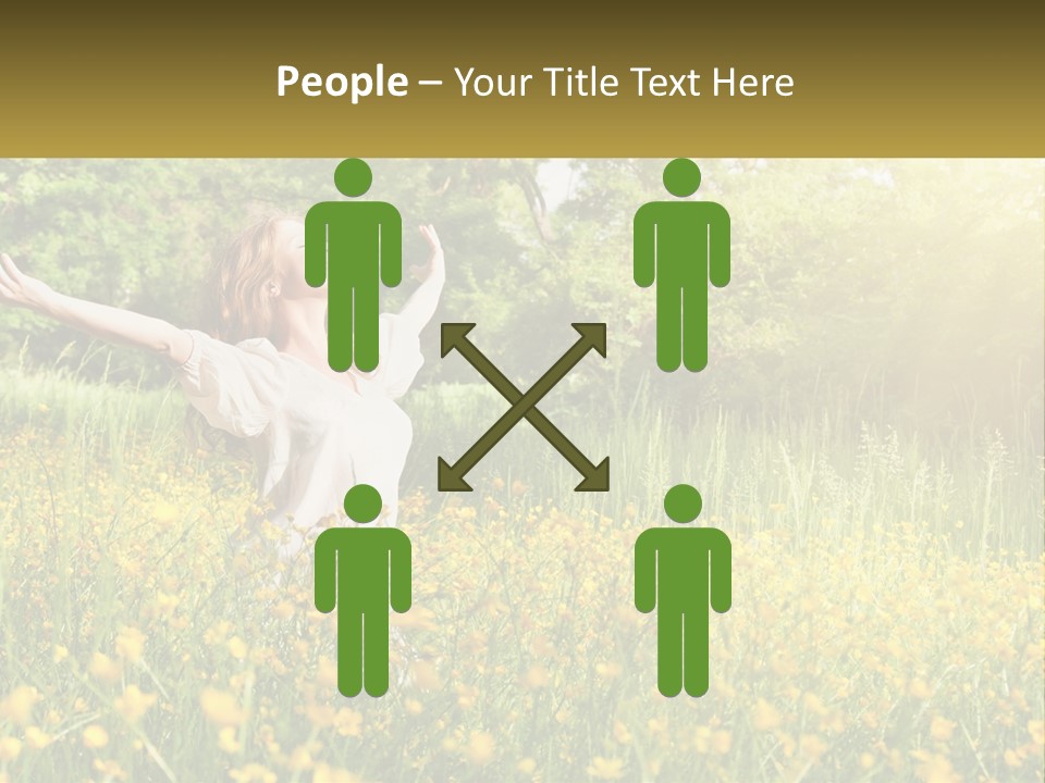 A Woman Standing In A Field With Her Arms Outstretched PowerPoint Template