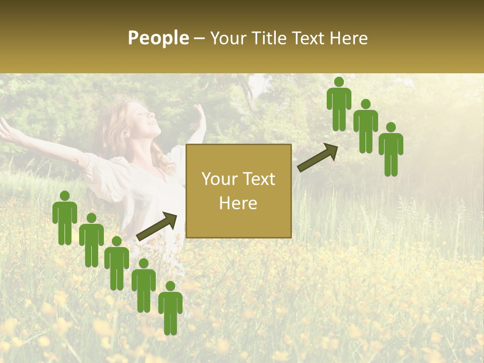 A Woman Standing In A Field With Her Arms Outstretched PowerPoint Template
