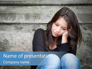 A Woman Sitting On The Ground With Her Hand On Her Head PowerPoint Template