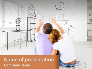 A Couple Sitting On The Floor In Front Of A Drawing PowerPoint Template