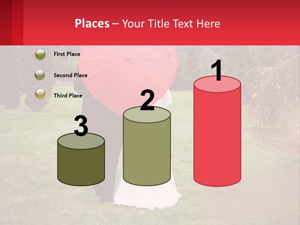 A Bride And Groom Holding A Red Umbrella PowerPoint Template