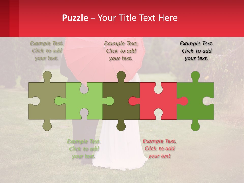 A Bride And Groom Holding A Red Umbrella PowerPoint Template