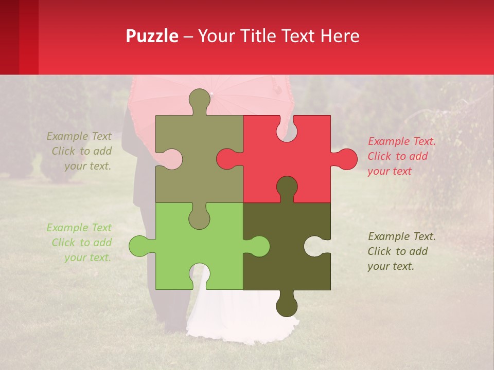 A Bride And Groom Holding A Red Umbrella PowerPoint Template