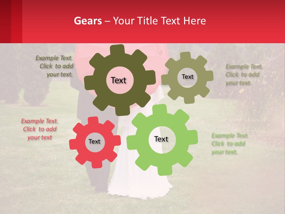 A Bride And Groom Holding A Red Umbrella PowerPoint Template