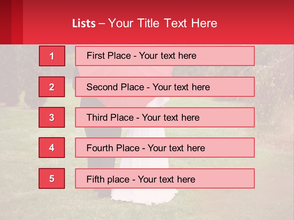 A Bride And Groom Holding A Red Umbrella PowerPoint Template