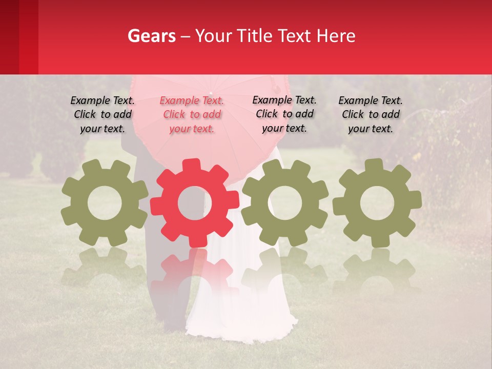 A Bride And Groom Holding A Red Umbrella PowerPoint Template
