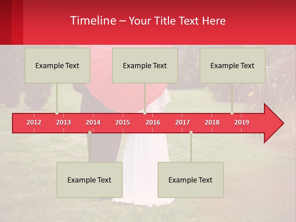 A Bride And Groom Holding A Red Umbrella PowerPoint Template