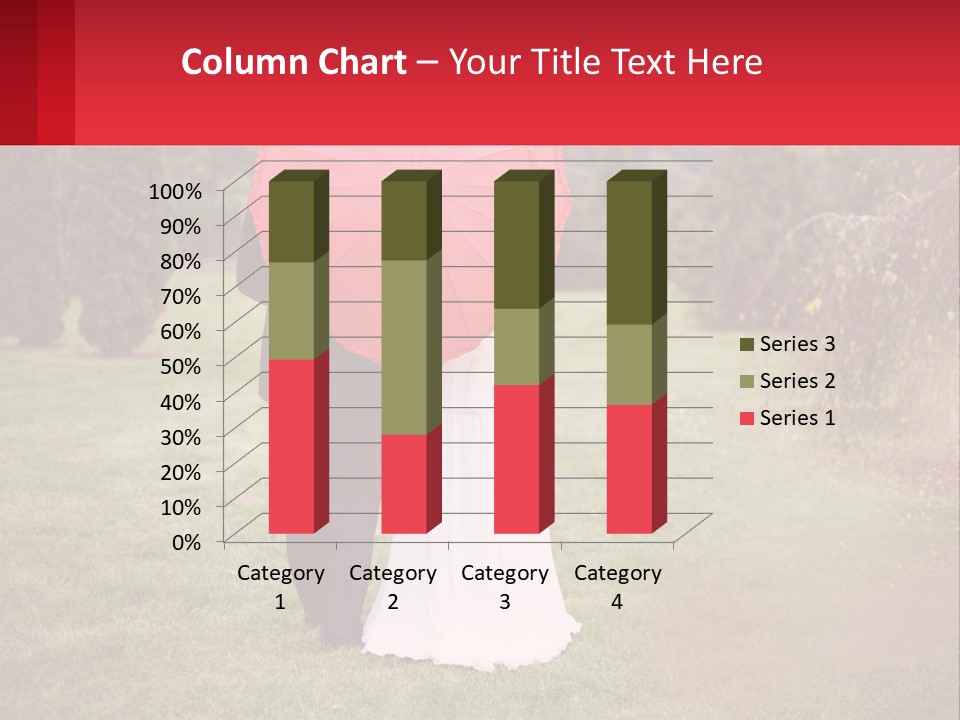 A Bride And Groom Holding A Red Umbrella PowerPoint Template