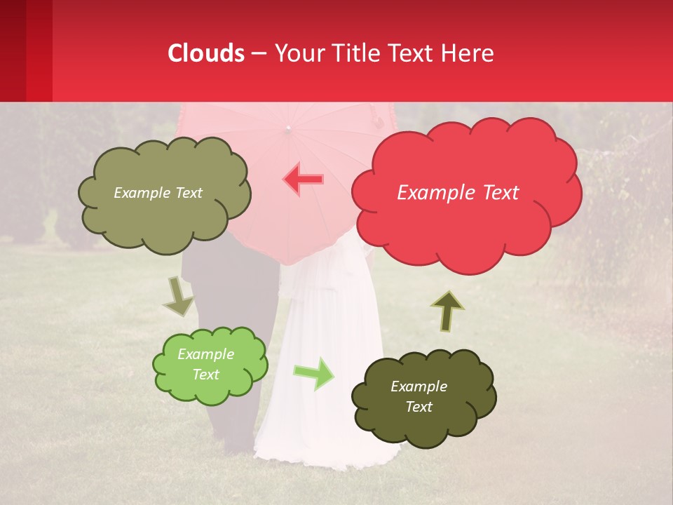 A Bride And Groom Holding A Red Umbrella PowerPoint Template