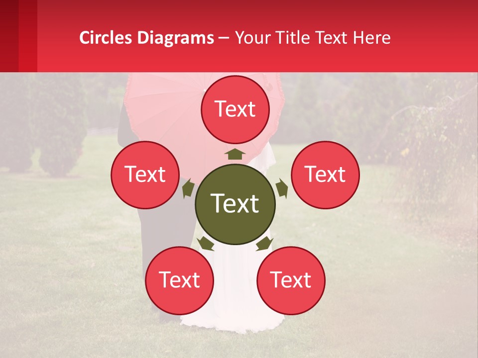 A Bride And Groom Holding A Red Umbrella PowerPoint Template