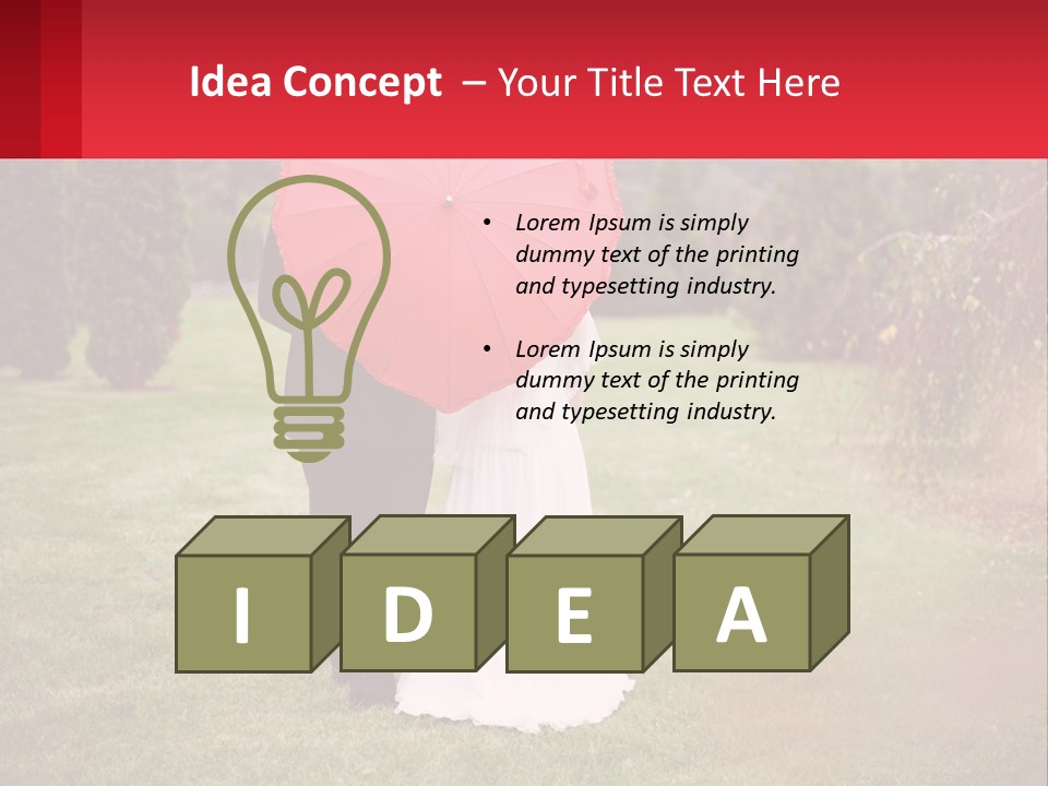 A Bride And Groom Holding A Red Umbrella PowerPoint Template