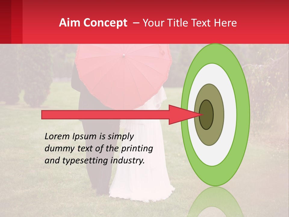 A Bride And Groom Holding A Red Umbrella PowerPoint Template