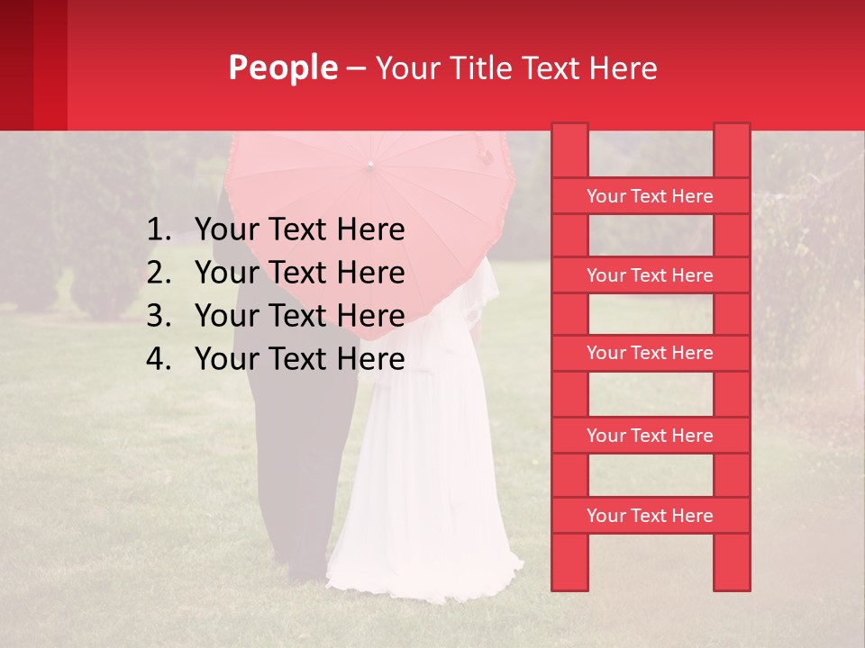 A Bride And Groom Holding A Red Umbrella PowerPoint Template