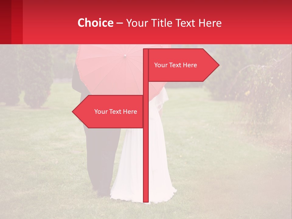 A Bride And Groom Holding A Red Umbrella PowerPoint Template