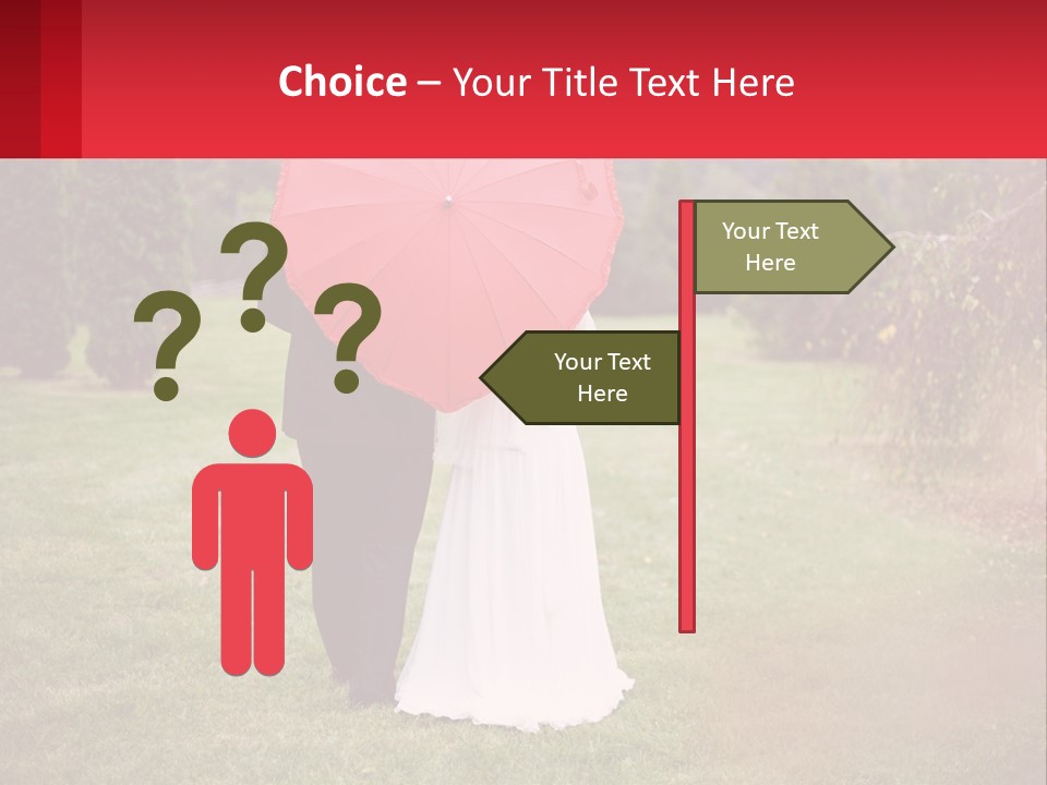 A Bride And Groom Holding A Red Umbrella PowerPoint Template