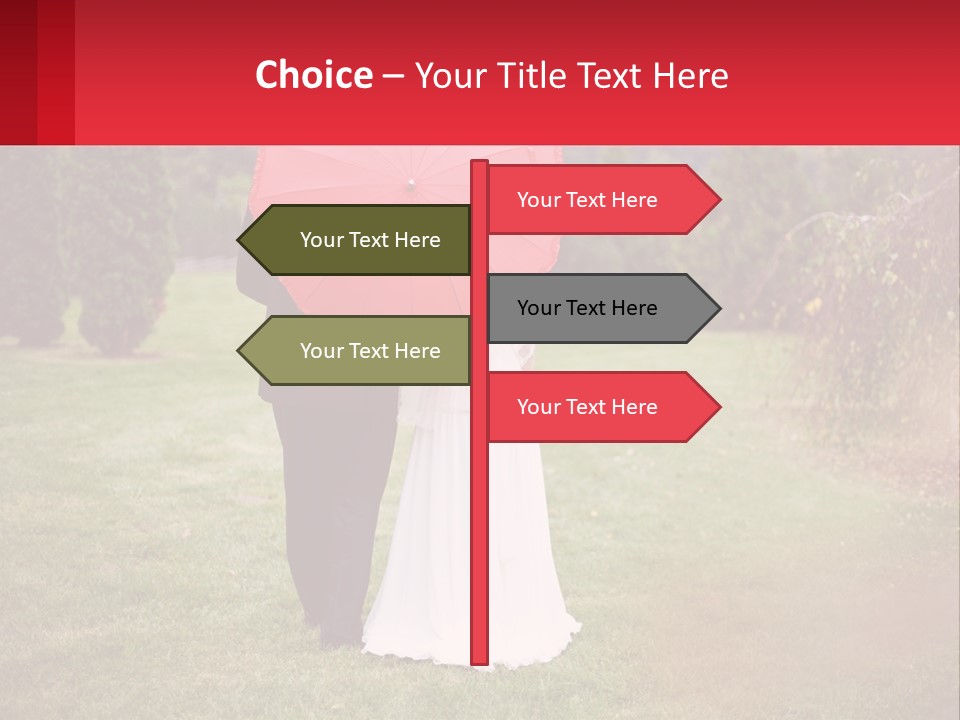 A Bride And Groom Holding A Red Umbrella PowerPoint Template