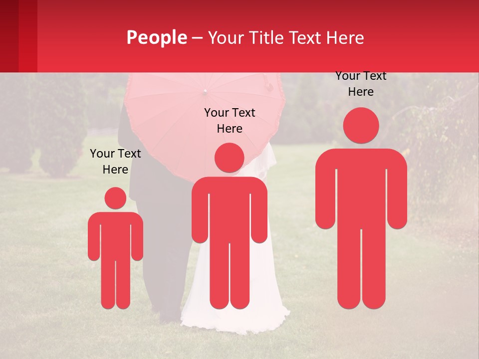A Bride And Groom Holding A Red Umbrella PowerPoint Template