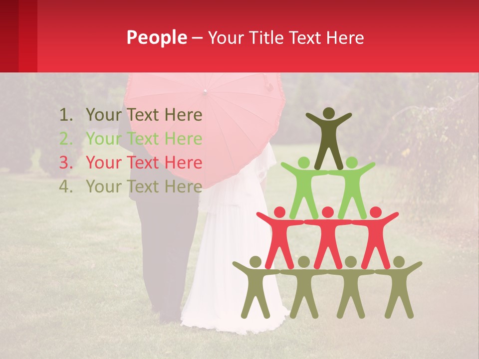 A Bride And Groom Holding A Red Umbrella PowerPoint Template