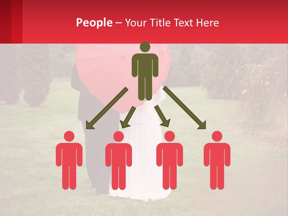 A Bride And Groom Holding A Red Umbrella PowerPoint Template