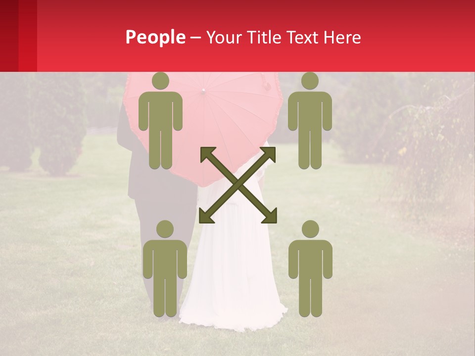 A Bride And Groom Holding A Red Umbrella PowerPoint Template