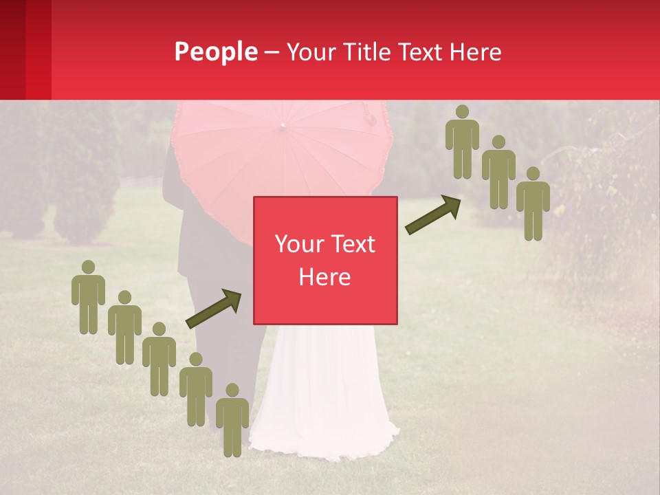 A Bride And Groom Holding A Red Umbrella PowerPoint Template