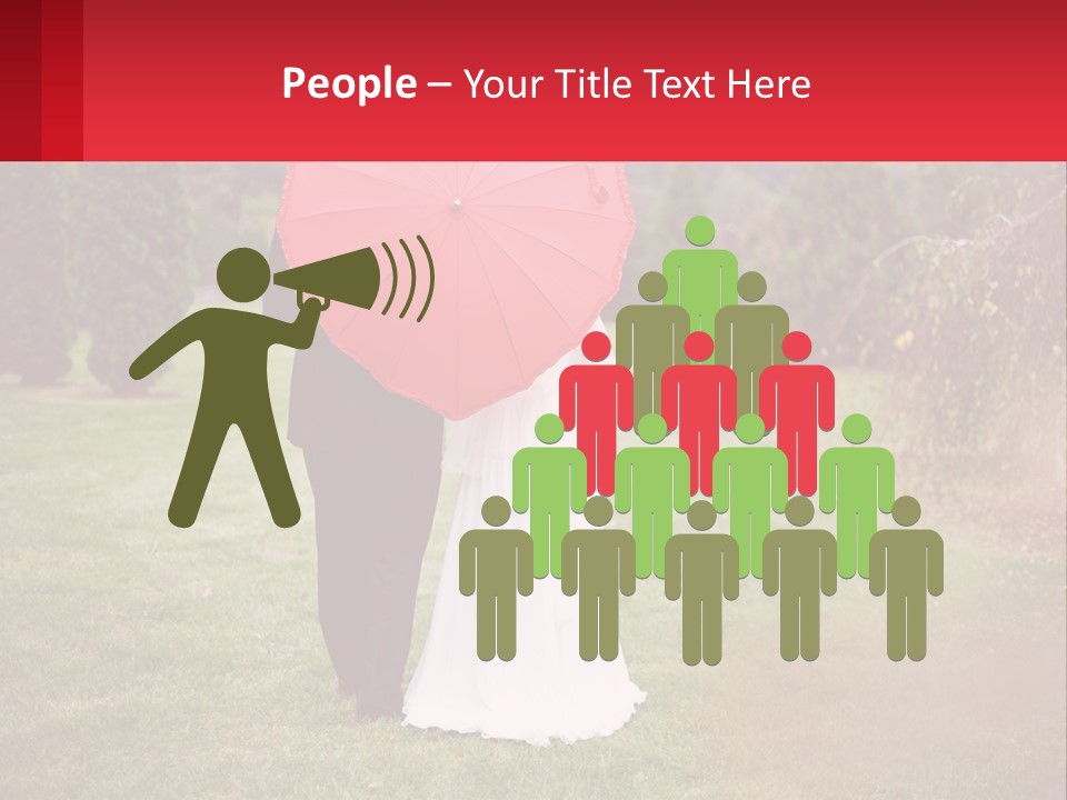 A Bride And Groom Holding A Red Umbrella PowerPoint Template