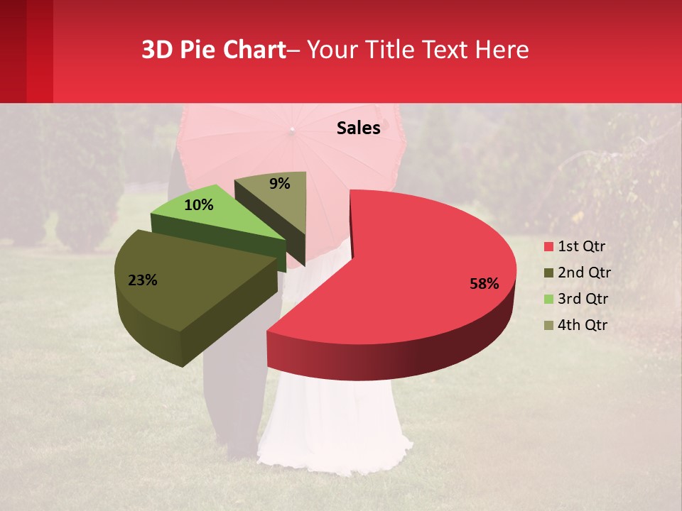 A Bride And Groom Holding A Red Umbrella PowerPoint Template