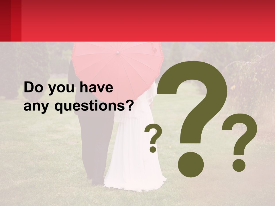 A Bride And Groom Holding A Red Umbrella PowerPoint Template