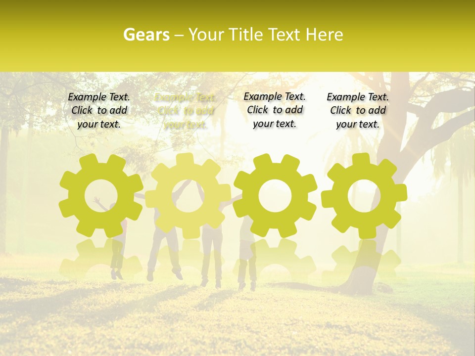 A Group Of People Standing Under A Tree With Their Arms In The Air PowerPoint Template