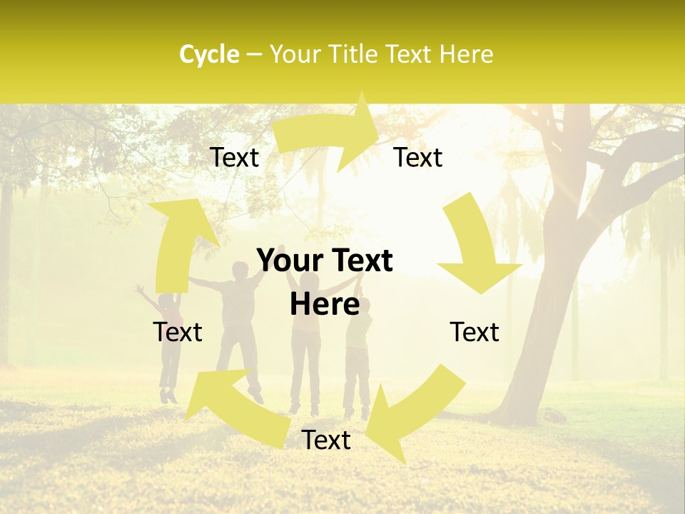 A Group Of People Standing Under A Tree With Their Arms In The Air PowerPoint Template