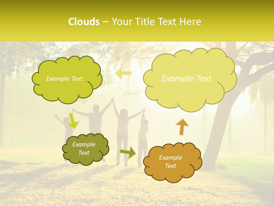 A Group Of People Standing Under A Tree With Their Arms In The Air PowerPoint Template