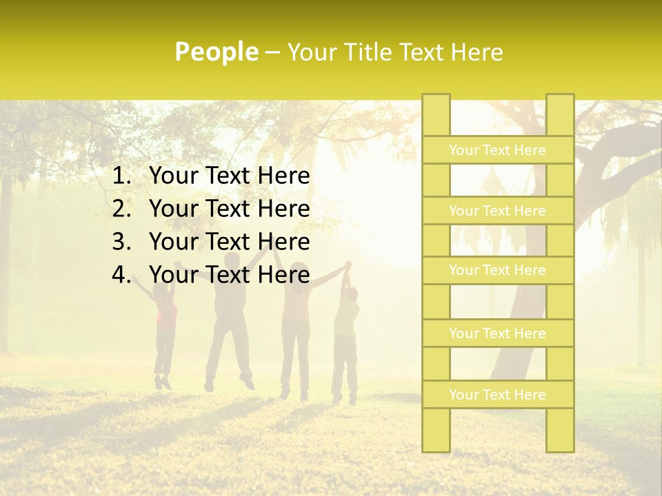 A Group Of People Standing Under A Tree With Their Arms In The Air PowerPoint Template