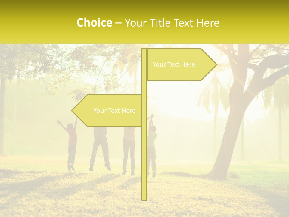 A Group Of People Standing Under A Tree With Their Arms In The Air PowerPoint Template