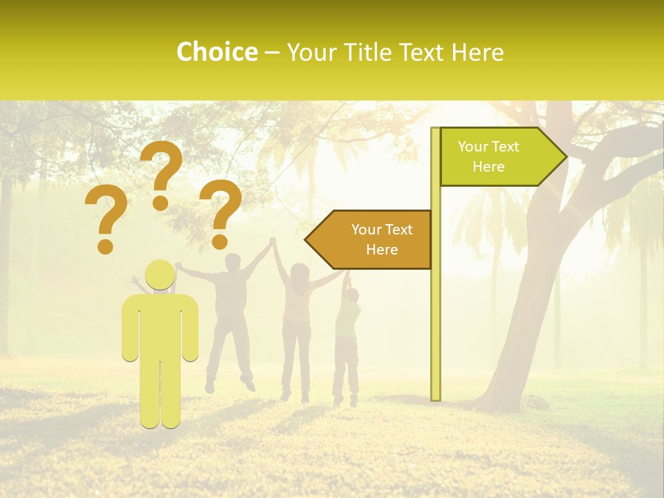 A Group Of People Standing Under A Tree With Their Arms In The Air PowerPoint Template