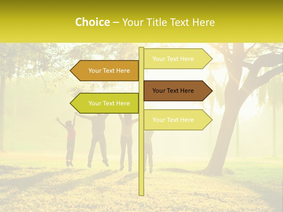 A Group Of People Standing Under A Tree With Their Arms In The Air PowerPoint Template