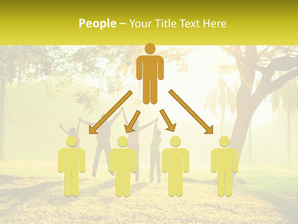 A Group Of People Standing Under A Tree With Their Arms In The Air PowerPoint Template