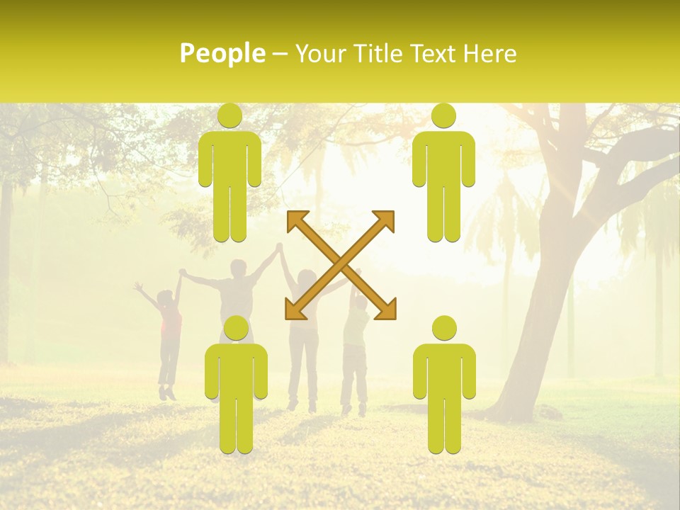 A Group Of People Standing Under A Tree With Their Arms In The Air PowerPoint Template
