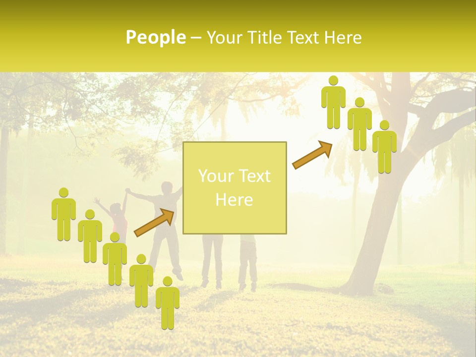 A Group Of People Standing Under A Tree With Their Arms In The Air PowerPoint Template