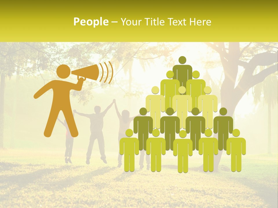 A Group Of People Standing Under A Tree With Their Arms In The Air PowerPoint Template