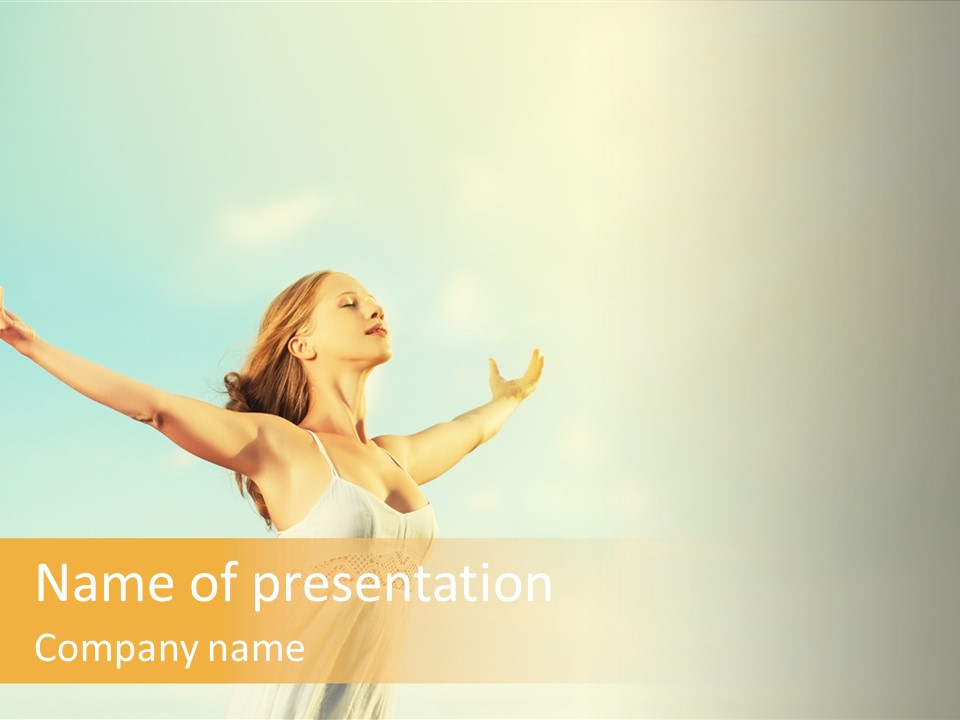 A Woman With Her Arms Outstretched In The Air PowerPoint Template