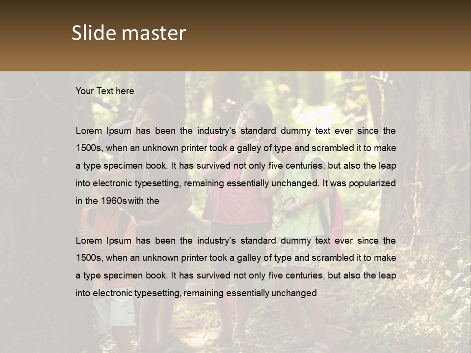 A Group Of Children Standing In The Woods PowerPoint Template