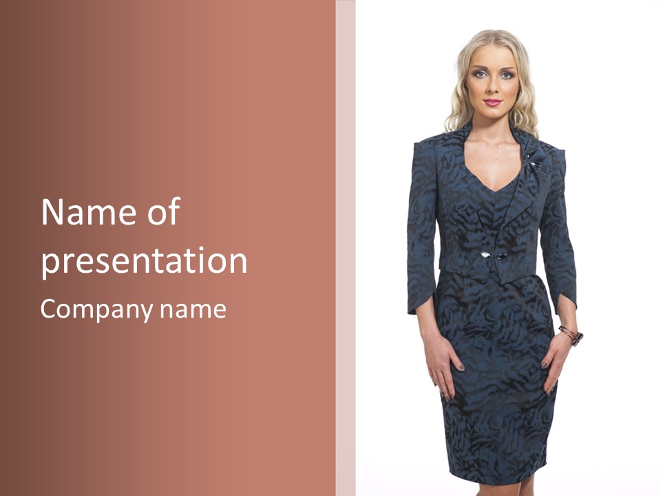 A Woman In A Blue Dress With A Brown Background PowerPoint Template