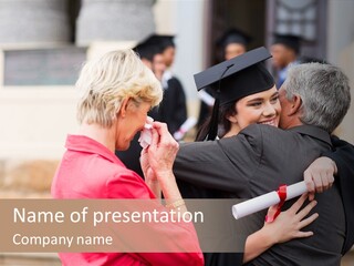 A Woman In A Graduation Gown Hugging A Man PowerPoint Template