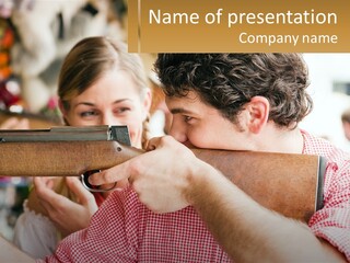 A Man And A Woman Are Aiming A Rifle PowerPoint Template