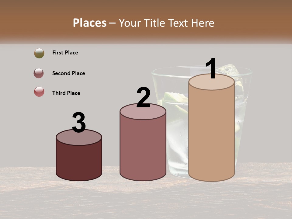 A Glass Of Water With Limes And Ice On A Wooden Table PowerPoint Template